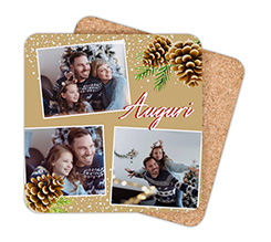 Sottobicchiere in lucida masonite con pigne e rami