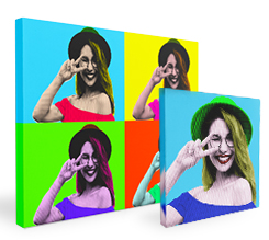 Pop art su tela 1 e 4 riquadri con foto ragazza
