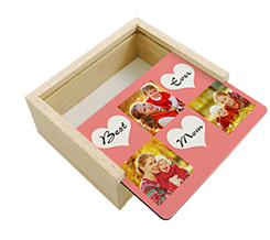 Scatola in legno con grafica festa della mamma e dedica