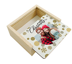 Scatola portaoggetti in legno con immagine centrale e Auguri di Natale