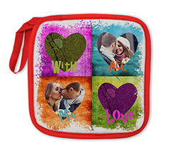 Presina bordo rosso e grafica collage