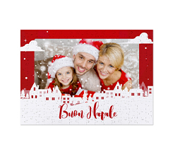 foto puzzle con grafica di buone feste e immagine famiglia