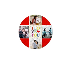Puzzle rotondo in legno collage 4 riquadri I love you