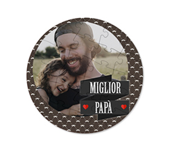 Puzzle in legno rotondo con grafica festa del papà