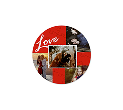 Puzzle rotondo in legno collage 4 riquadri scritta love