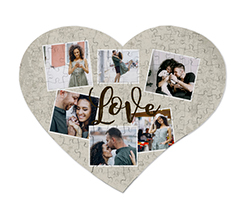 Puzzle cuore A3 in legno con grafica collage 6 riquadri love