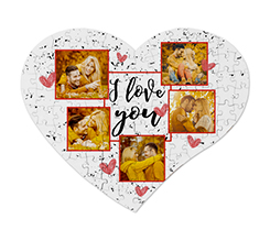 Puzzle cuore A3 in legno collage 5 riquadri I love you