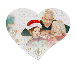 Puzzle a cuore in masonite con grafica fiocchi di neve