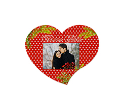 Puzzle cuore in legno con bacche natalizie e pois