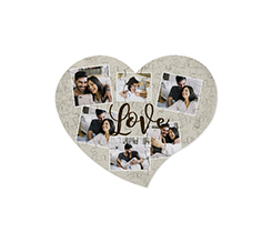 Puzzle cuore A4 in legno collage 6 riquadri love