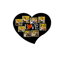 Puzzle cuore A4 in legno collage 8 riquadri e sfondo nero