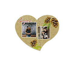 Puzzle cuore A4 in legno con pigne e rami