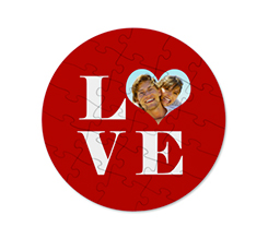 Puzzle rotondo in legno con grafica love