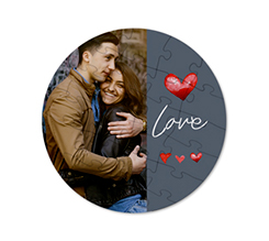 Puzzle rotondo in masonite grafica love