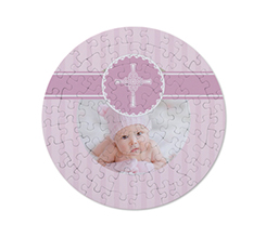 Puzzle rotondo con foto e grafica per battesimo