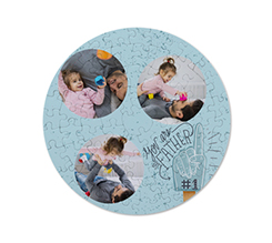 Puzzle rotondo in cartoncino con grafica collage per il papà