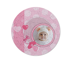 Puzzle tondo con foto e grafica per nascita bimba