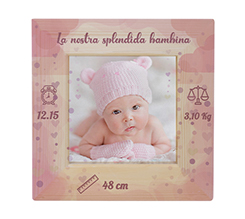 Quadretto legno con stampa fotografica e grafica nascita cuori