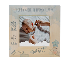 Quadretto legno con stampa fotografica e grafica nascita elefantino