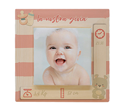 Quadretto legno con tela e grafica nascita orsetto rosa