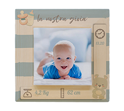 Quadretto legno con tela e grafica nascita orsetto azzurro