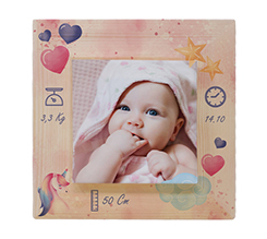 Quadretto legno con tela e grafica nascita unicorno