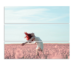 Immagine scomposta in pannelli di donna in un campo