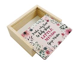 Scatola portaoggetti in legno con grafica e testo Grazie Maestra