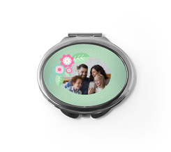 Specchietto ovale da Borsa con foto e grafica Shabby verde