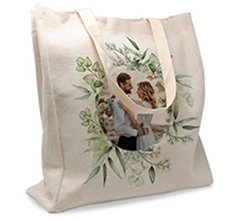 Shopper in Juta Large per Matrimonio grafica Foglie verdi Cerchio con Foto