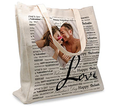 Shopper in Juta Large per San Valentino con foto e grafica Scritte Love