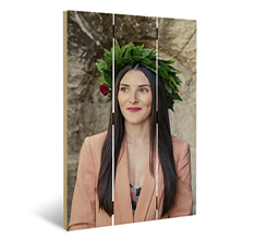 Foto di laurea stampata su listelli in legno