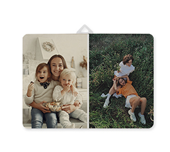 Pannello in legno orizzontale con grafica collage 2 riquadri