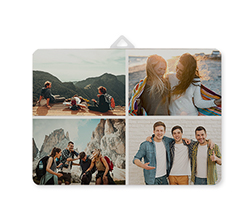 Pannello in legno orizzontale con grafica collage 3 riquadri