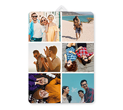 Pannello in legno verticale con grafica collage 6 riquadri