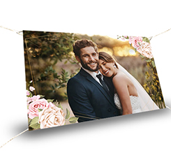 striscione per matrimonio grande con foto e cornice di fiori