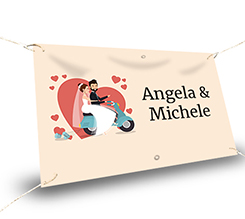 striscione per matrimonio grande con grafica scooter