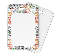 Etichetta Bagaglio in Pelle con grafica timbri del mondo e foto