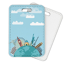 Etichetta Bagaglio in Pelle con grafica mondo