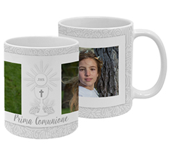 Tazza personalizzata con decorazioni sacre per comunione e immagini