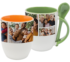 Tazza con cucchiaino incorporato personalizzata con foto collage di immagini