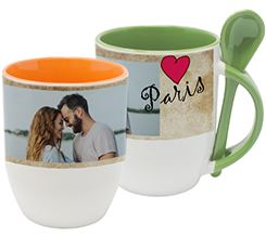 Tazza con cucchiaino e interno colorato personalizzata con foto