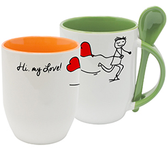 Tazza con cucchiaino con omino che corre