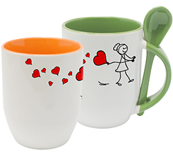 Tazza con cucchiaino in tinta , personalizzata con grafica