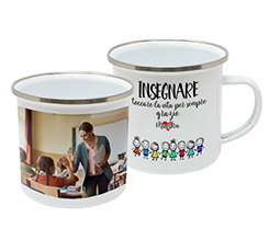 Tazza in metallo Smaltato per maestra con grafica Insegnare