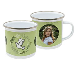 Tazza in metallo smaltata con foto per comunione