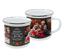 Tazza in metallo smaltato con grafica natalizia da personalizzare