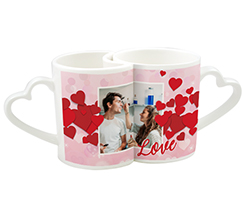 Tazze coppia personalizzate con foto e cuori rossi