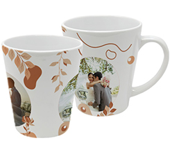 tazza per matrimonio personalizzata con foto di sposi e grafica con fiori astratti