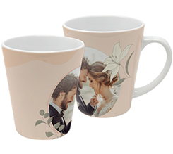 tazza colazione per matrimonio personalizzata con foto e grafica con fiori delicati
